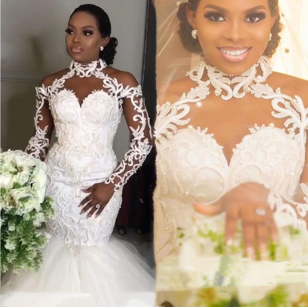 luxury african lace mermaid wedding dresses new 2021 beaded pearls long bridal gown high neck illusion long sleeves retro vestido de novia, White
luxury african lace mermaid wedding dresses new 2021 beaded pearls long bridal gown high neck illusion long sleeves retro vestido de novia, White