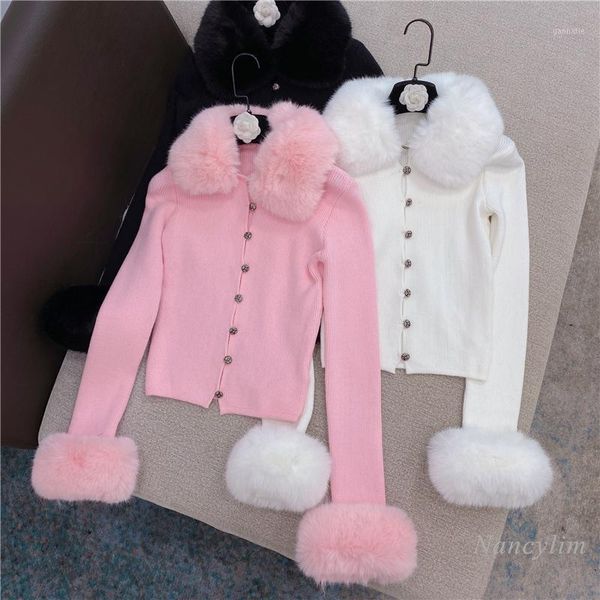 fur collar cardigan for women 2021 spring winter new korean style elegant slim fit cropped knitted sweater coat white pink1
fur collar cardigan for women 2021 spring winter new korean style elegant slim fit cropped knitted sweater coat white pink1