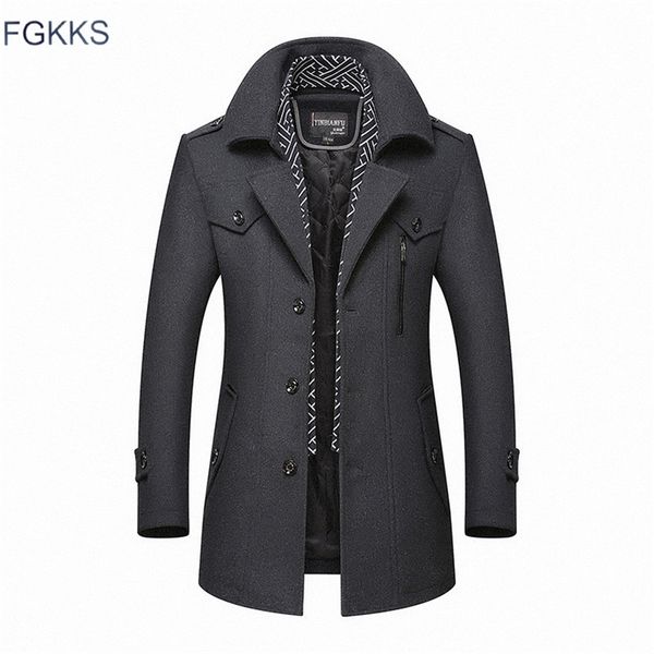 fgkks men winter wool coat men's business casual solid color warm thick wool blends woolen pea coat male trench coat overcoat 201223, Black
fgkks men winter wool coat men's business casual solid color warm thick wool blends woolen pea coat male trench coat overcoat 201223, Black