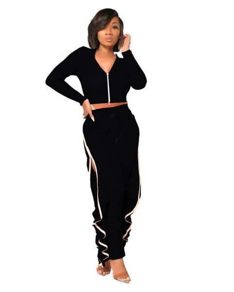 falbala panelled womens designer tracksuits fashion zipper cardigan long stacked pants womens 2pcs sets casual females clothing, Gray
falbala panelled womens designer tracksuits fashion zipper cardigan long stacked pants womens 2pcs sets casual females clothing, Gray