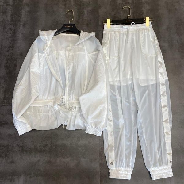 white summer 2 pant set 2020 sunscreen translucent hooded waist zipper coat pant 2 piece set, Gray
white summer 2 pant set 2020 sunscreen translucent hooded waist zipper coat pant 2 piece set, Gray