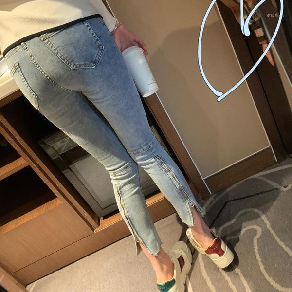 women's jeans morality show thin pants zipper open fork feet tall waist segmentation cultivate light blue jeans1
women's jeans morality show thin pants zipper open fork feet tall waist segmentation cultivate light blue jeans1