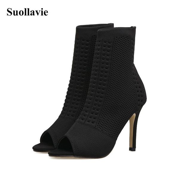 boots suollavie winter autumn women peep toe ankle breathable lady thin high heel stretch fabric sock, Black
boots suollavie winter autumn women peep toe ankle breathable lady thin high heel stretch fabric sock, Black