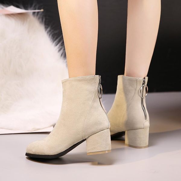 Casual style comfortable round toe flock ankle boots fashion zipper black beige high heels thick riding boots women's shoes
Casual style comfortable round toe flock ankle boots fashion zipper black beige high heels thick riding boots women's shoes