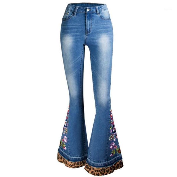 plus size 4xl2020 heavy embroidery jeans women fashion high waist leopard patchwork wide leg jeans1, Blue 
plus size 4xl2020 heavy embroidery jeans women fashion high waist leopard patchwork wide leg jeans1, Blue