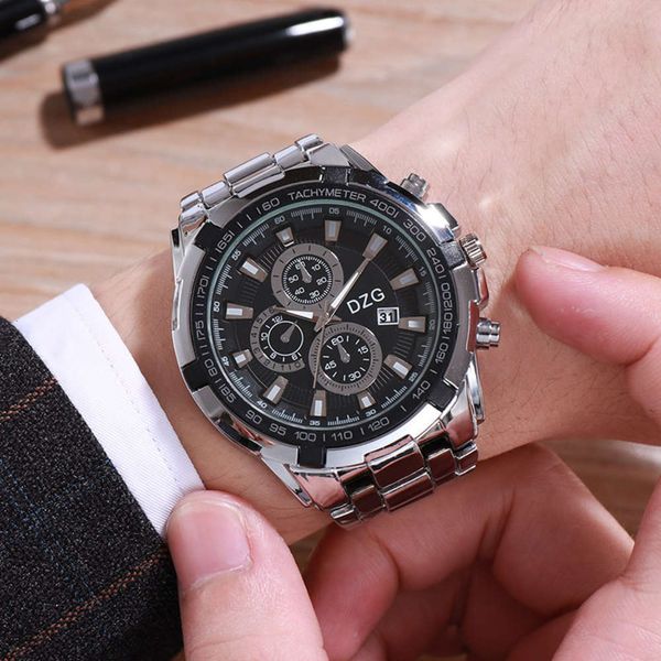 dzg men's three eye men's watch fake mechanical quartz watch large dial strip waterproof watch, Slivery;brown
dzg men's three eye men's watch fake mechanical quartz watch large dial strip waterproof watch, Slivery;brown