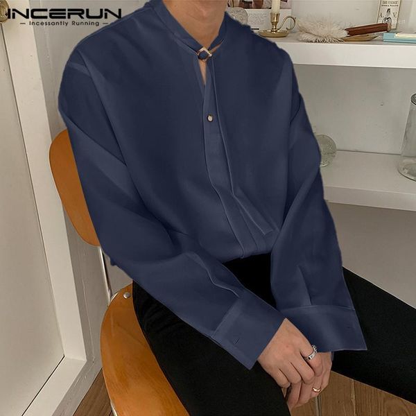 long sleeve stand collar blouse incerun men casual solid color dress shirts man loose button camisa fashion lace up shirt s-5xl1, White;black
long sleeve stand collar blouse incerun men casual solid color dress shirts man loose button camisa fashion lace up shirt s-5xl1, White;black