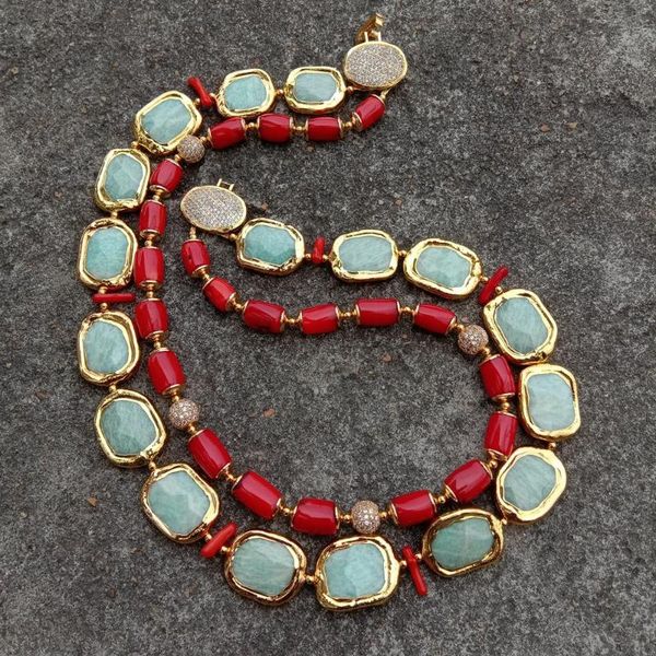 Y·YING 2 Strands Red Corals Green Amazonite Necklace Cubic Zirconia Pave Clasp 21", Golden;silver
Y·YING 2 Strands Red Corals Green Amazonite Necklace Cubic Zirconia Pave Clasp 21", Golden;silver