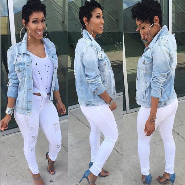 women's jackets haoohu 2021 autumn ripped jean fashion casual streetwear solid long sleeve hole hollow out slim denim coats, Black;brown
women's jackets haoohu 2021 autumn ripped jean fashion casual streetwear solid long sleeve hole hollow out slim denim coats, Black;brown