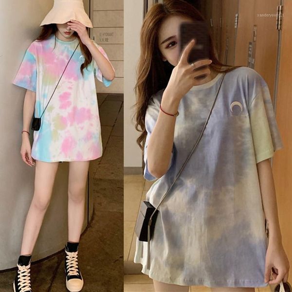 women's casual tie dye tee shirt round neck print short sleeve loose korean style ladies sweet women clothing s11, White
women's casual tie dye tee shirt round neck print short sleeve loose korean style ladies sweet women clothing s11, White