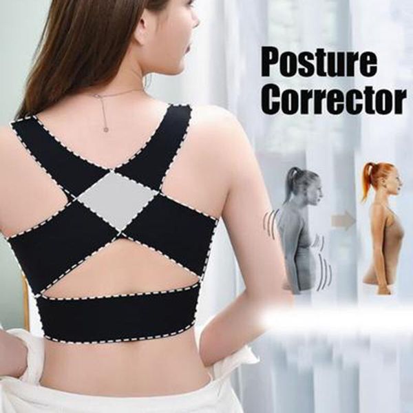 women adjustable elastic back shoulder brace support belt chest posture corrector seamless bra multifunction body shaper corset, White;black
women adjustable elastic back shoulder brace support belt chest posture corrector seamless bra multifunction body shaper corset, White;black