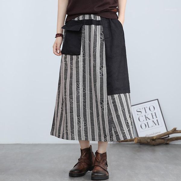 women skirt cotton linen patchwork spring 2020 new a line striped pockets vintage fashion loose women skirt1, Black
women skirt cotton linen patchwork spring 2020 new a line striped pockets vintage fashion loose women skirt1, Black