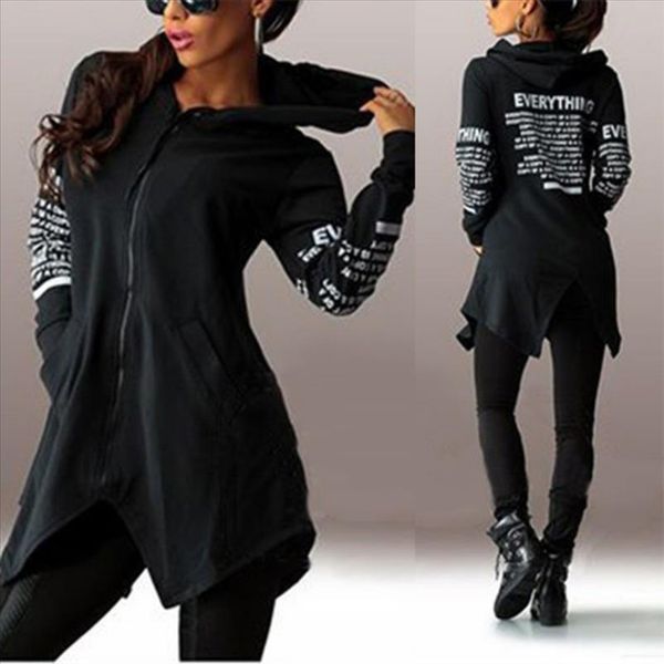 women sweatshirts casual hooded letters print irregular hem outwear harajuku asymmetric zipper back split female streetwear, Black
women sweatshirts casual hooded letters print irregular hem outwear harajuku asymmetric zipper back split female streetwear, Black