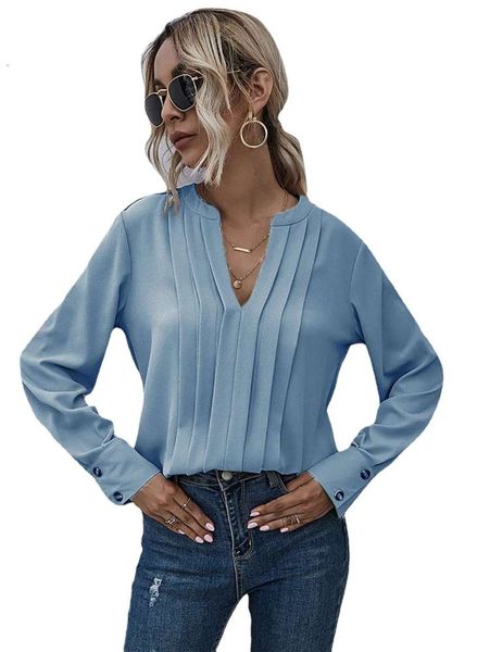 2021v collar long sleeve pleated chiffon quality commuter solid pullover shirt, White
2021v collar long sleeve pleated chiffon quality commuter solid pullover shirt, White