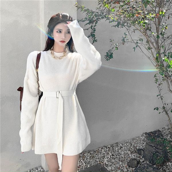 3 colors new autumn vintage women dress loose mini dresses female casual waist knit dress with belt11, Black;gray
3 colors new autumn vintage women dress loose mini dresses female casual waist knit dress with belt11, Black;gray