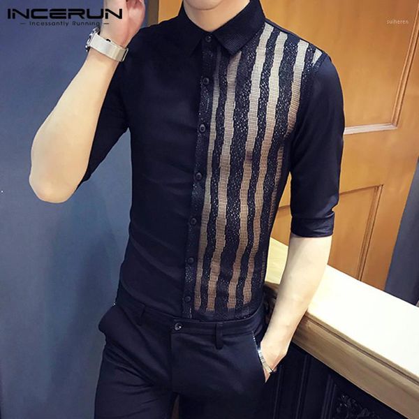 2020 men dress shirt lapel half sleeve mesh striped patchwork camisas button fashion streetwear party nightclub shirts incerun1, White;black
2020 men dress shirt lapel half sleeve mesh striped patchwork camisas button fashion streetwear party nightclub shirts incerun1, White;black