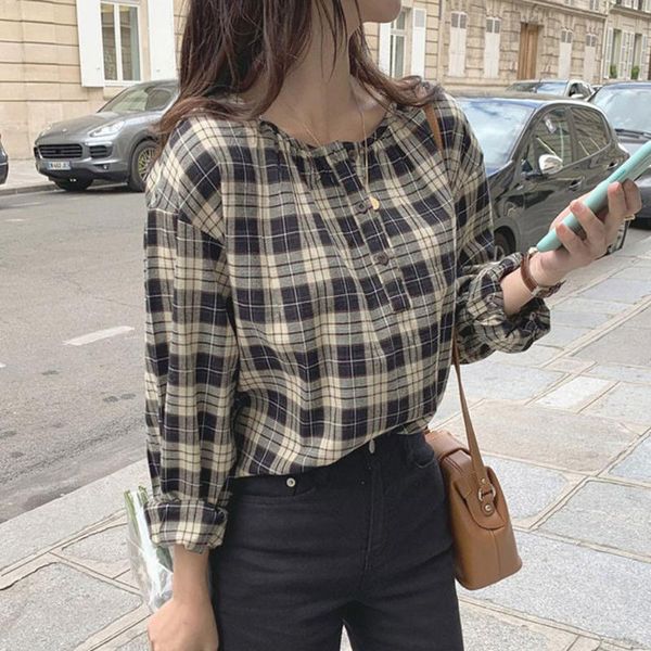 feitong women shirt blouses retro simple loose-breasted o-neck plaid long sleeve blouse office lady clothes blusas, White
feitong women shirt blouses retro simple loose-breasted o-neck plaid long sleeve blouse office lady clothes blusas, White