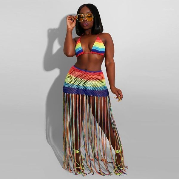 colorful knitted matching sets tassel long skirt and crop tracksuits summer beach party club dress sets halter backless suit1, White
colorful knitted matching sets tassel long skirt and crop tracksuits summer beach party club dress sets halter backless suit1, White
