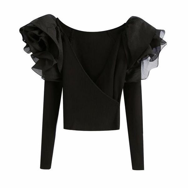 women fashion cascading ruffles organza patchwork knitting blouse female v neck chic femininas shirts blusas ls7304, White
women fashion cascading ruffles organza patchwork knitting blouse female v neck chic femininas shirts blusas ls7304, White