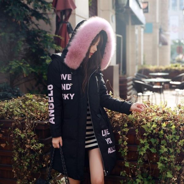 duck down coats women's winter jacket parka natural fur collar letter warm thick long outwear plus size lx3101, Black
duck down coats women's winter jacket parka natural fur collar letter warm thick long outwear plus size lx3101, Black