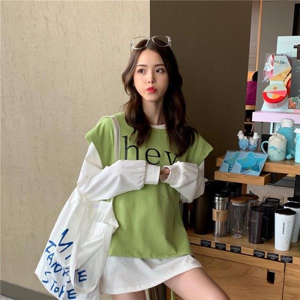 2020 korean version net red letter printing loose tie vest long sleeve t-shirt women's two piece set trend, White
2020 korean version net red letter printing loose tie vest long sleeve t-shirt women's two piece set trend, White