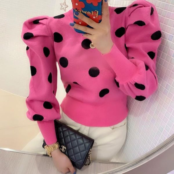 2021 spring autumn new design round neck polka dot sweet puff long sleeve pullovers knitting sweater female fashion jumper, White;black
2021 spring autumn new design round neck polka dot sweet puff long sleeve pullovers knitting sweater female fashion jumper, White;black