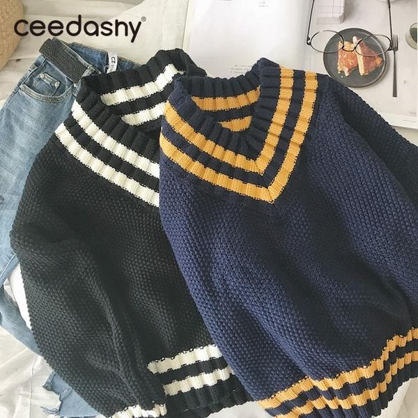 fashion v neck winter sweater women vintage jumper blue knitted striped sweaters for women white harajuku sweater pullover warm, White;black
fashion v neck winter sweater women vintage jumper blue knitted striped sweaters for women white harajuku sweater pullover warm, White;black