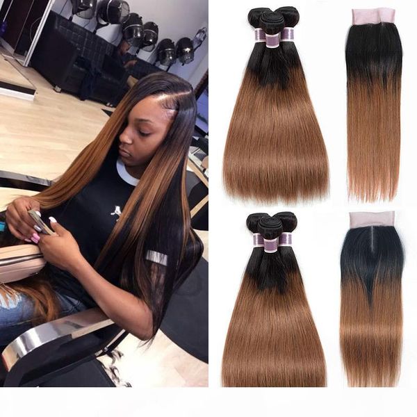 silky straight 1b 30 two tone color human hair 3 bundles with 4x4 lace closure medium auburn ombre brazilian virgin hair weaves extension, Black;brown 
silky straight 1b 30 two tone color human hair 3 bundles with 4x4 lace closure medium auburn ombre brazilian virgin hair weaves extension, Black;brown