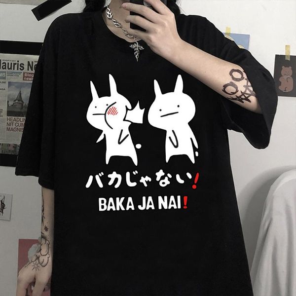baka japanese t shirt summer women harajuku streetwear short-sleeve t-shirt, White;black
baka japanese t shirt summer women harajuku streetwear short-sleeve t-shirt, White;black