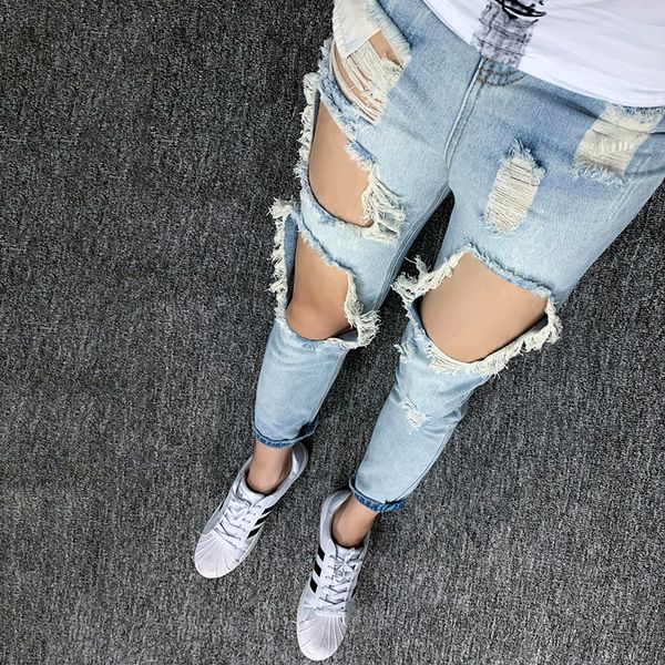 summer big hole big size jeans men's nine point jeans men's trend korean beggars scrape 9-point broken pants, Blue
summer big hole big size jeans men's nine point jeans men's trend korean beggars scrape 9-point broken pants, Blue