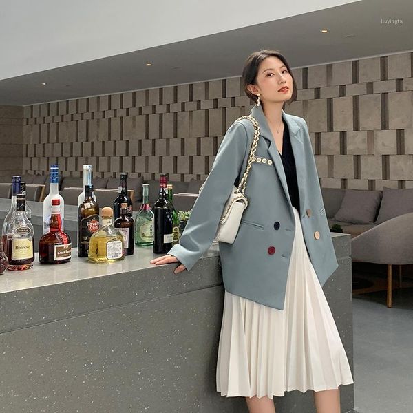 new autumn 2020 women blazer jacket coat double-breasted blue suit casual ladies office work blazers1, White;black
new autumn 2020 women blazer jacket coat double-breasted blue suit casual ladies office work blazers1, White;black