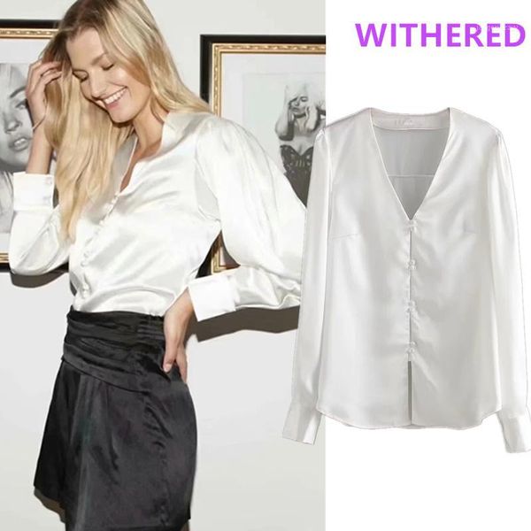 women's blouses & shirts withered ins fashion blogger vintage satin loose v-neck blouse women blusas mujer de moda 2021 shirt womens to, White
women's blouses & shirts withered ins fashion blogger vintage satin loose v-neck blouse women blusas mujer de moda 2021 shirt womens to, White