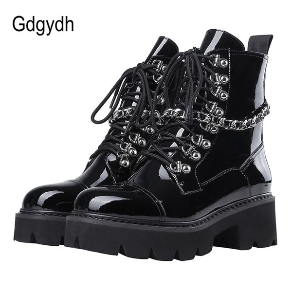 gdgydh patent leather womens ladies ankle boots mid heel lace up worker army black goth shoes autumn chain y200723
gdgydh patent leather womens ladies ankle boots mid heel lace up worker army black goth shoes autumn chain y200723