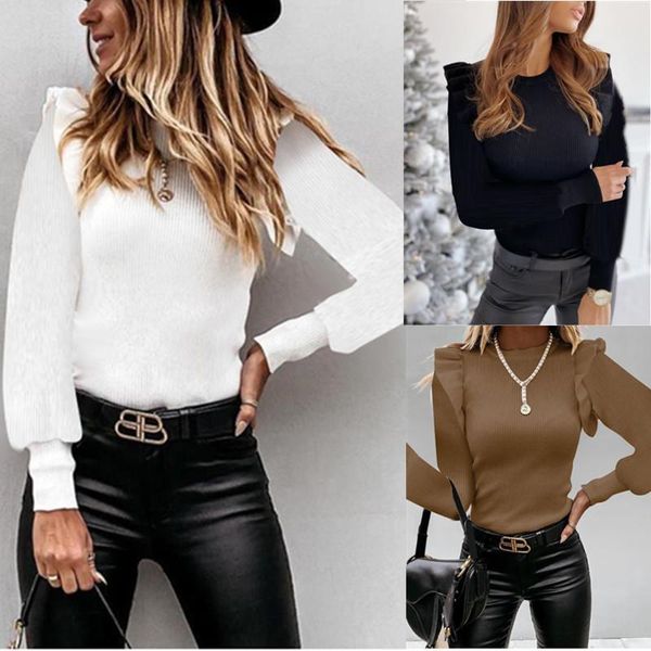 women's sweaters womens knitted ruffles sweater autumn o-neck female thin rib long sleeve 2021 ladies fitted black slim pullover jumper, White;black
women's sweaters womens knitted ruffles sweater autumn o-neck female thin rib long sleeve 2021 ladies fitted black slim pullover jumper, White;black