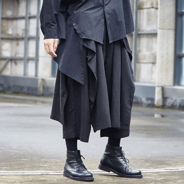 men's pants nine split spring/summer style yamamoto baggy crotch fake 2 culottes, Black
men's pants nine split spring/summer style yamamoto baggy crotch fake 2 culottes, Black