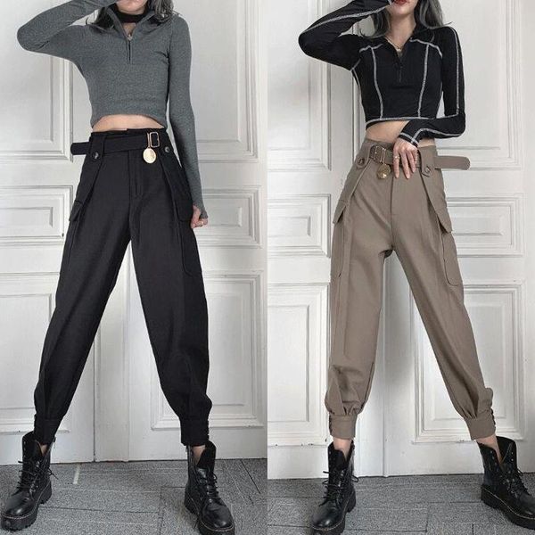 (belt) overalls women's plush and thickened student korean loose and versatile corset harem pants autumn winter thin, Black;white 
(belt) overalls women's plush and thickened student korean loose and versatile corset harem pants autumn winter thin, Black;white