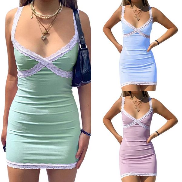 casual dresses 2021 fashion trend women's solid color lace trim mini dress sling sleeveless v neck bodycon one pieces summer, Black;gray
casual dresses 2021 fashion trend women's solid color lace trim mini dress sling sleeveless v neck bodycon one pieces summer, Black;gray