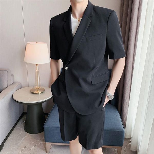 men's suits & blazers summer men single button casual suit jacket short sleeve wedding business dress coat street wear social costume h, White;black
men's suits & blazers summer men single button casual suit jacket short sleeve wedding business dress coat street wear social costume h, White;black