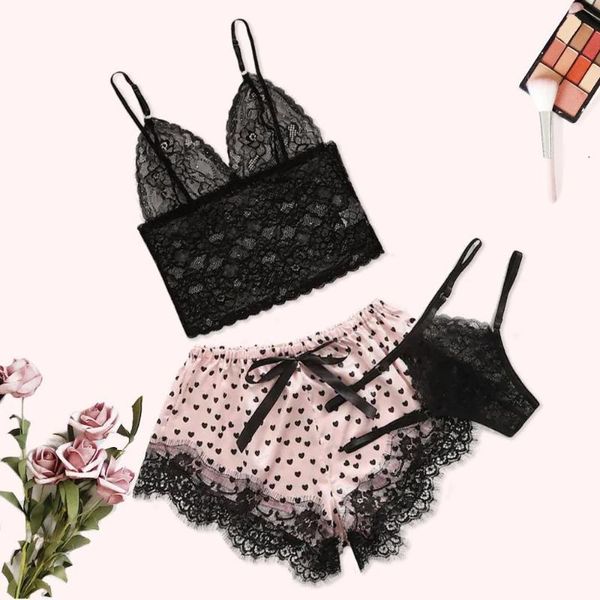 women's sleepwear 2021 fashion women 3pcs lace stain lingerie camisole wireless bra shorts thong pajamas set ladies, Black;red
women's sleepwear 2021 fashion women 3pcs lace stain lingerie camisole wireless bra shorts thong pajamas set ladies, Black;red