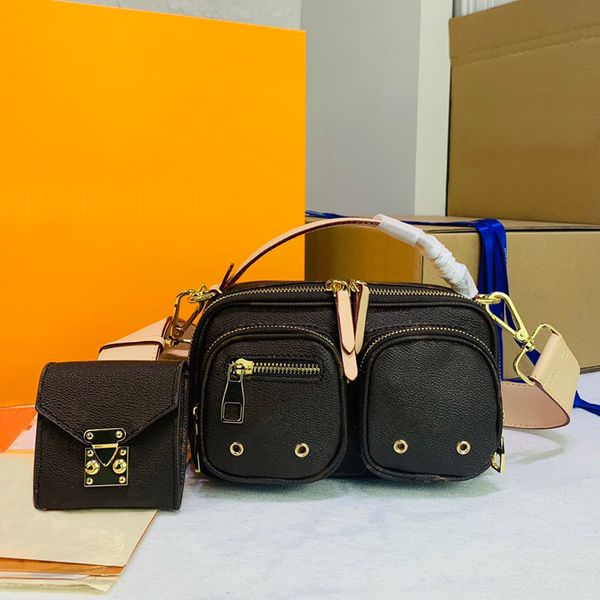 luxurys designers handbags crossbody bags 2021 fashion womens genuine leather 2pc two item golden brass metal fittings zip outer pocket purs