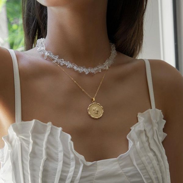 pendant necklaces minar simple irregular clear stone chokers for women double layers gold color head portrait coin necklace gift, Silver
pendant necklaces minar simple irregular clear stone chokers for women double layers gold color head portrait coin necklace gift, Silver