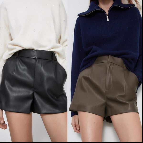 za fashion vintage pu leather womens short high waist undefined drapped trousers female office wear, White;black
za fashion vintage pu leather womens short high waist undefined drapped trousers female office wear, White;black