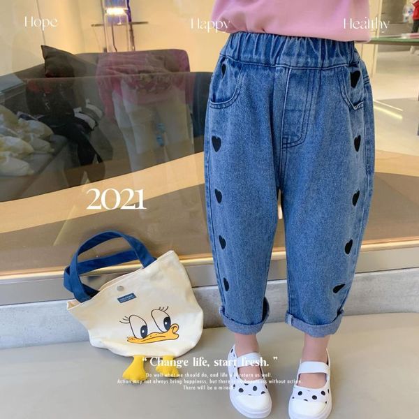 children's spring new 2021 embroidered love jeans korean girls' casual pants toddler girls loose leisure cowboy trousers 2-7y, Blue
children's spring new 2021 embroidered love jeans korean girls' casual pants toddler girls loose leisure cowboy trousers 2-7y, Blue
