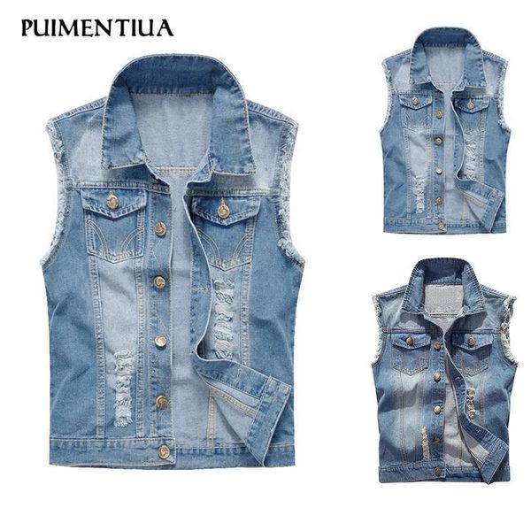 men's vests puimentiua retro style ripped denim vest sleeveless jeans button up tank hip hop casual wear s-6xl, Black;white
men's vests puimentiua retro style ripped denim vest sleeveless jeans button up tank hip hop casual wear s-6xl, Black;white