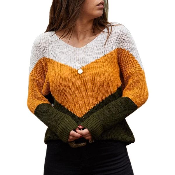 women's sweaters women long sleeve knit v-neck sweater color block stripes loose jumper, White;black
women's sweaters women long sleeve knit v-neck sweater color block stripes loose jumper, White;black