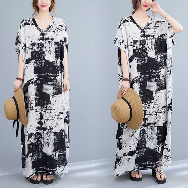 summer large 2021 women's clothing korean literature ink printing loose and thin dress if5104, Black;gray
summer large 2021 women's clothing korean literature ink printing loose and thin dress if5104, Black;gray
