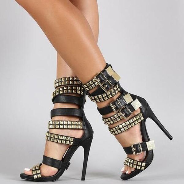 sandals punk style gold studded high heels rome gladiator sandalias buckle straps cut-outs summer dress shoes drop, Black
sandals punk style gold studded high heels rome gladiator sandalias buckle straps cut-outs summer dress shoes drop, Black