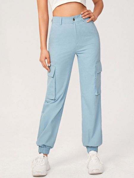 buttoned front flap pocket side pants 32ek#, Black;white
