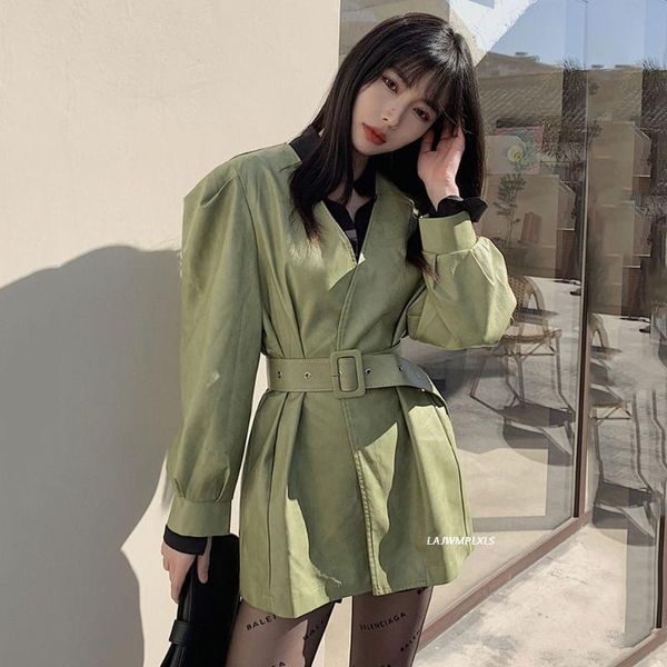 women's leather & faux 2021 spring autumn women puff sleeve pu jacket casual female streetwear outwear coat with belt, Black
women's leather & faux 2021 spring autumn women puff sleeve pu jacket casual female streetwear outwear coat with belt, Black