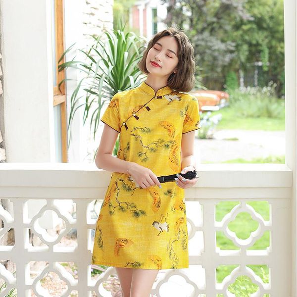 ethnic clothing summer vintage chinese traditional improved yellow print cheongsam short-sleeved party elegant a-line qipao, Red
ethnic clothing summer vintage chinese traditional improved yellow print cheongsam short-sleeved party elegant a-line qipao, Red